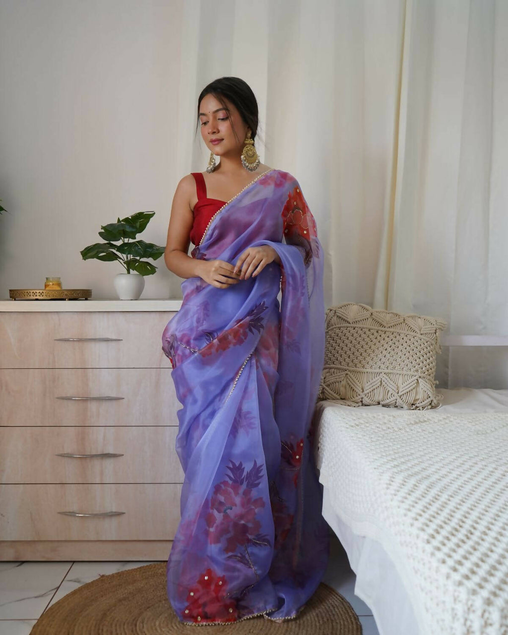 Vamsee Blue Organza Saree | Grocsy