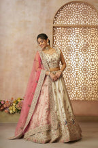 Kesar Fab White Zari Silk Hand_Woven Lehenga | Grocsy