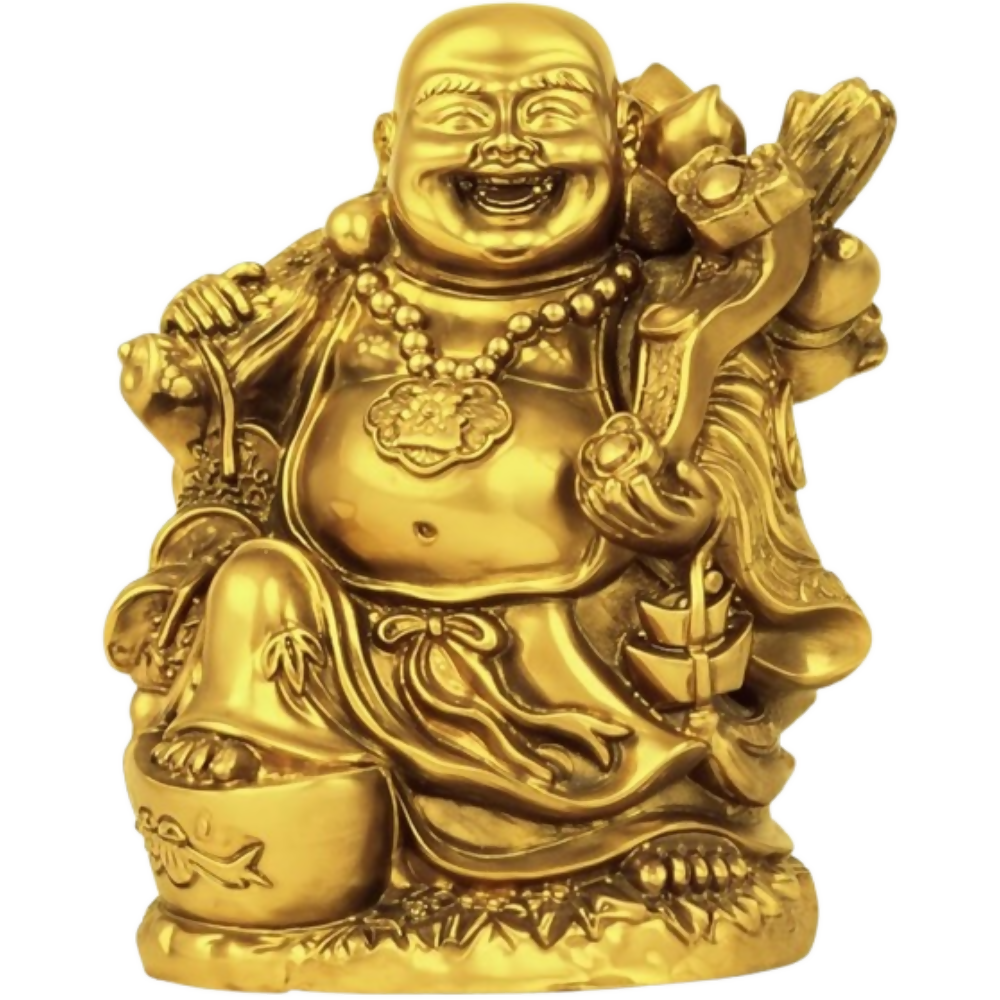 Tied Ribbons Decorative Good Plated Luck Laughing Buddha Idol Statue Showpiece | Grocsy
