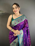 Joban Fashion Purple Intricate Motifs Soft Silk Banarasi Saree | Grocsy