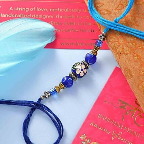 Blue Beads Work Rakhi & Handmade Assorted Chocolate Box Combo | Grocsy