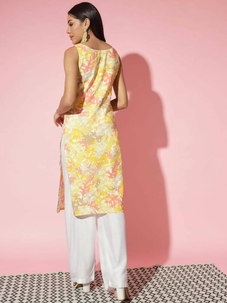 Myshka Women Multi Floral Cotton Straight Round Neck Kurtas | Grocsy