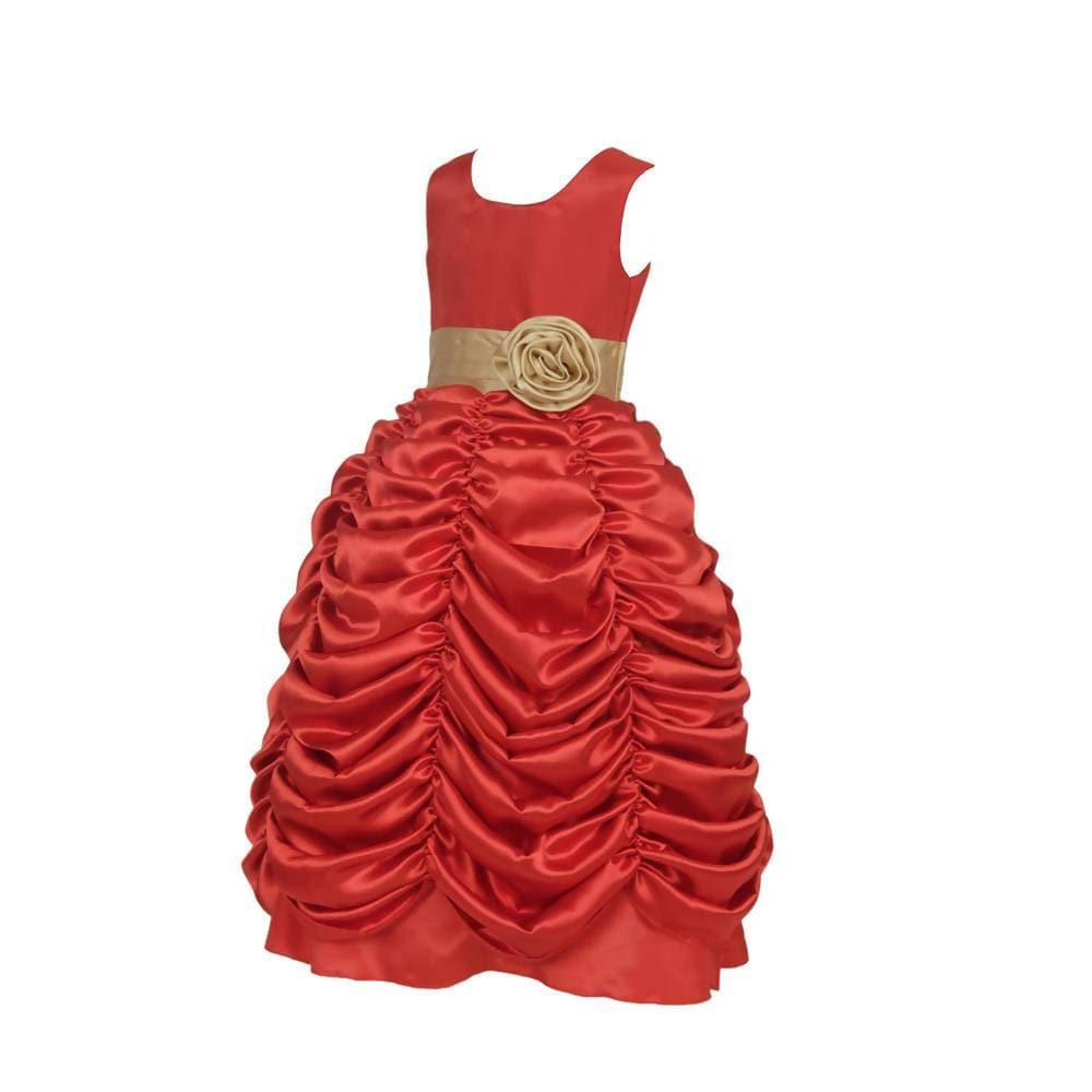 Asmaani Baby Girl's Red Color Satin Party Wear Full Length Dress (AS-DRESS-22022) | Grocsy