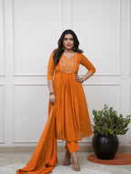 The52 Women's Beautiful Cotton Fabric Embroidery Work Straight Kurta Pant and Dupatta Set | Grocsy
