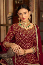 Maroon Heavy Chinon Semi Stitched Kurta with Bottom & Dupatta - Dhvani | Grocsy