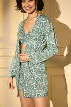 Turquoise Blue Platinum Creap Printed Co-Sets - Femella | Grocsy