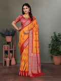 Joban Fashion Orange Woven Design Banarasi Silk Sarees | Grocsy