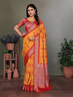 Joban Fashion Orange Woven Design Banarasi Silk Sarees | Grocsy