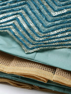 House of Panchhi Women Sea Green Net Zig-Zag Embroideried Lehenga, Blouse & Dupatta | Grocsy