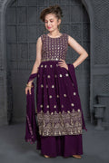 Kids Wedding Designer Purple Georgette Naira Cut Salwar Suit - Aaradhna | Grocsy
