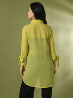 Myshka Women's Yellow Solid Georgette Longline Party Sheer Tunic | Grocsy