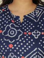 Aramya Blue Soft Cotton Bandhani Print Straight Kurta Set for Women | Grocsy