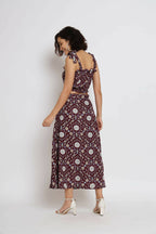 Wine Crepe Floral Printed Top with Matching Skirt - Shivani | Grocsy