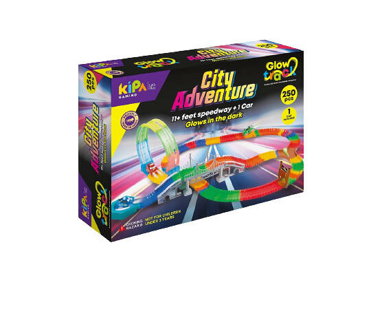 Kipa City Adventure 1 Magic Race car with 249 Bend Flex and Glow Tracks, Plastics brigde,Jumper,Crossing, Gate,Turn Plate, Rotation Plate Set for Kids | Grocsy