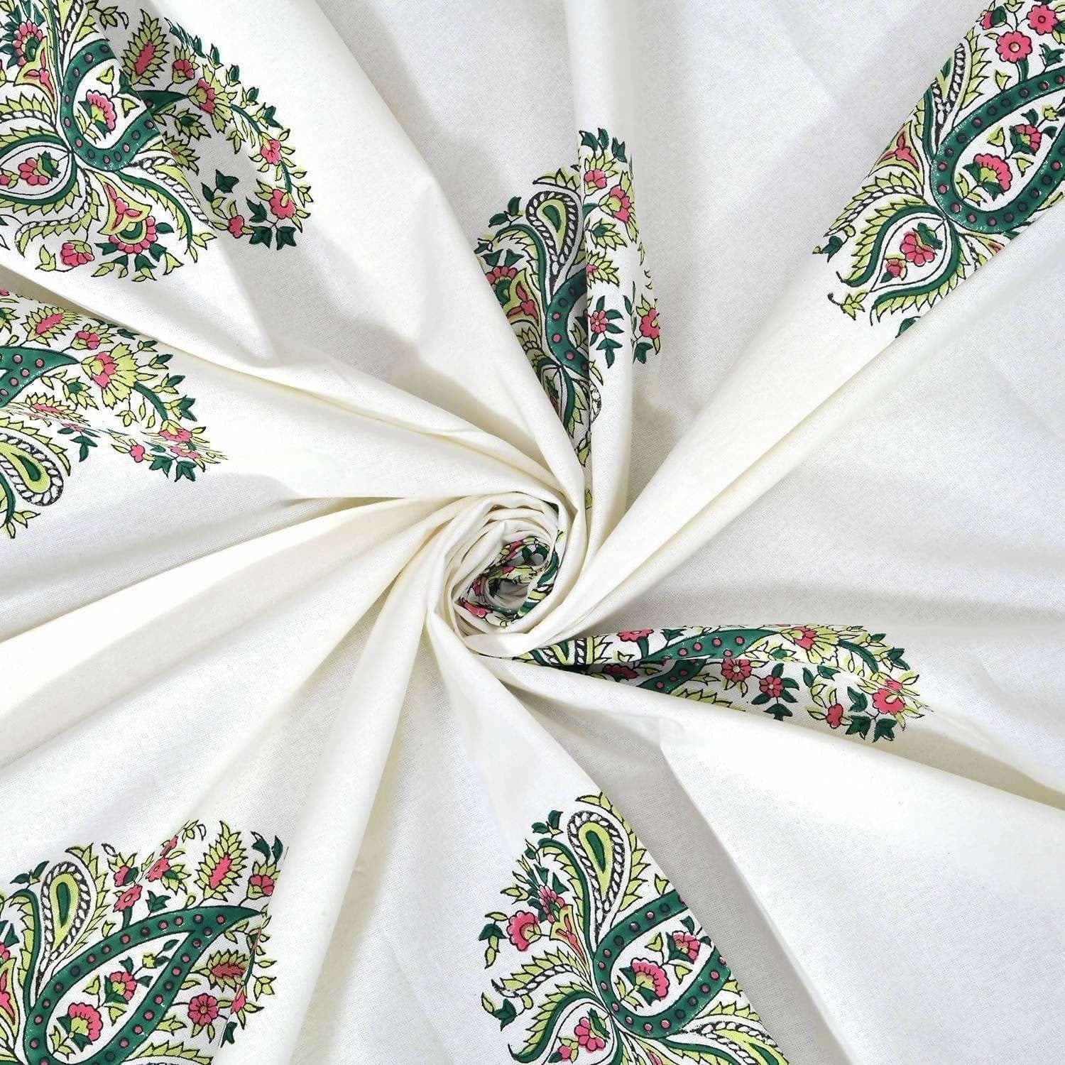 Paisley Hand Block Printed Double 90x108 Inches Bedspread with 2 Pillow Covers | Grocsy