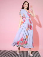 Myshka Women's Grey Floral Printed Empire Dress | Grocsy