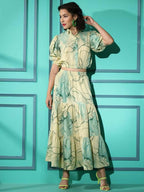 Green Rayon Tie dye Printed Top with Matching Skirt - Shivani | Grocsy