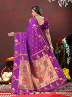 Lorenvalley Fashion Wine Soft Paithani Silk Woven Design Copper Zari Meenakari Weaving Saree | Grocsy