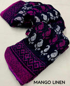 Purple Linen Blend Ethnic Motifs Saree with Unstitched Blouse - A2M | Grocsy