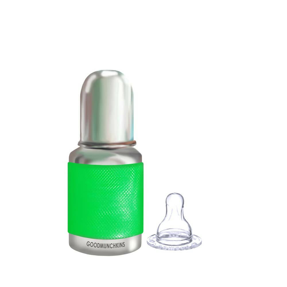 Goodmunchkins Stainless Steel Feeding Round Bottle with Silicone Sleeve-150 ml | Grocsy