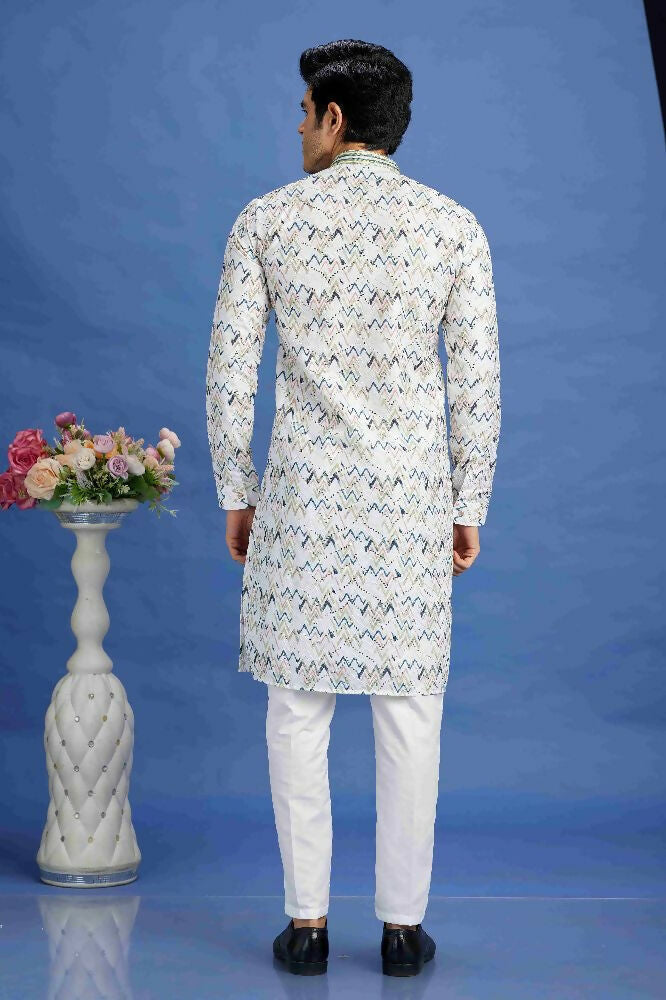 Raivat Ethnic Cotton Embroidery Kurta Pajama In Blue Colour | Grocsy