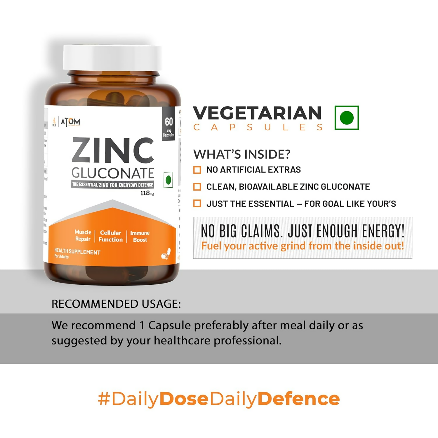 As-It-Is Nutrition Atom Zinc Gluconate Veg Capsules | Grocsy