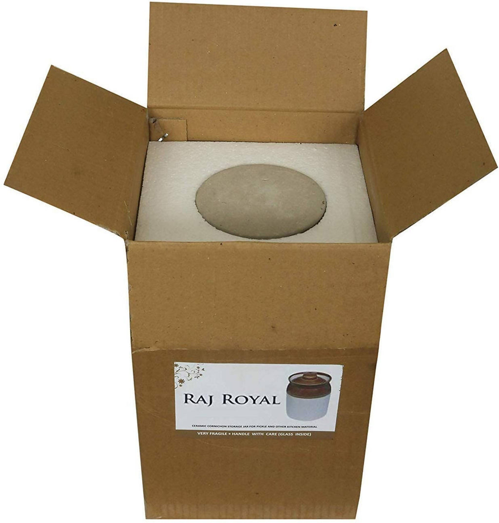 Raj Royal Cream Pottery Hand Painted Ceramic Cornichon Storage Jar for Pickle | Grocsy