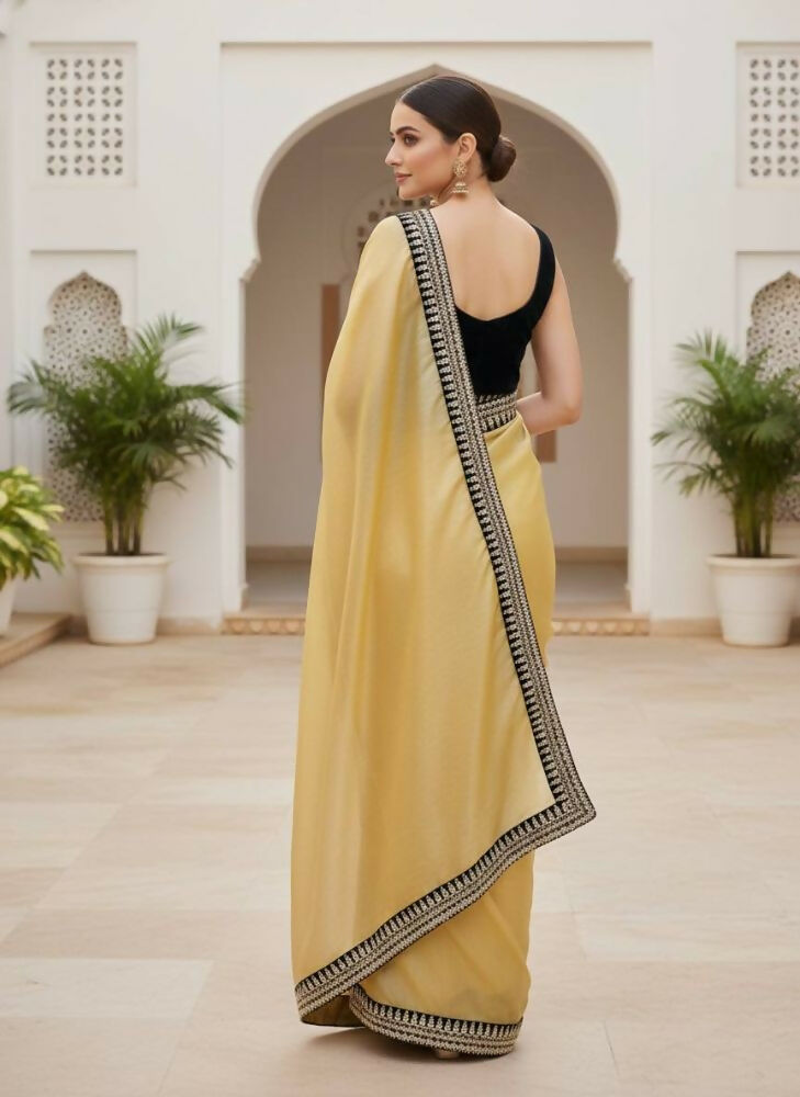 Joban Fashion Yellow Soft twill Net Party Wear Sarees | Grocsy