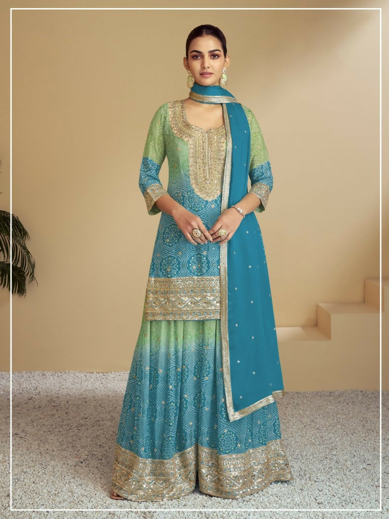 Vastranavya Bandhej Printed Chinon Chiffon Embroidered Sequins Pakistani Suit | Grocsy