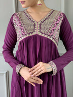 Partywear Designer Viscose Wine Stitched Suit With Dupatta - Tanisha | Grocsy