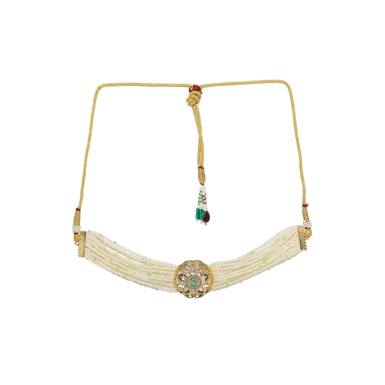 Pearl and Kundan Choker with Intricate Flower Design (White) - Ruby Raang | Grocsy