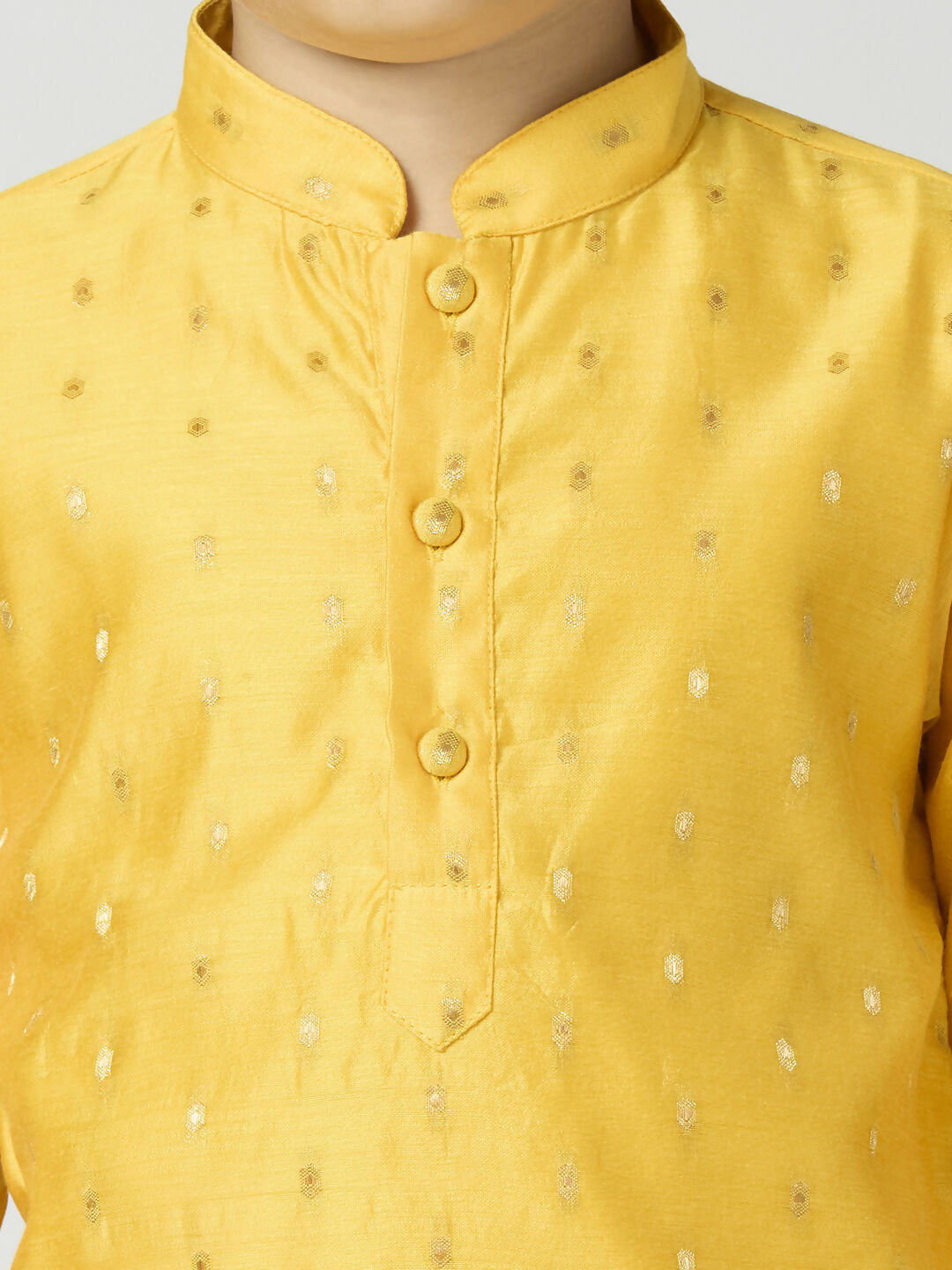 Joban Fashion Kids Island Full Sleeves Chanderi Kurta, Pyjama Set with Traditional Butta Work - Yellow | Grocsy