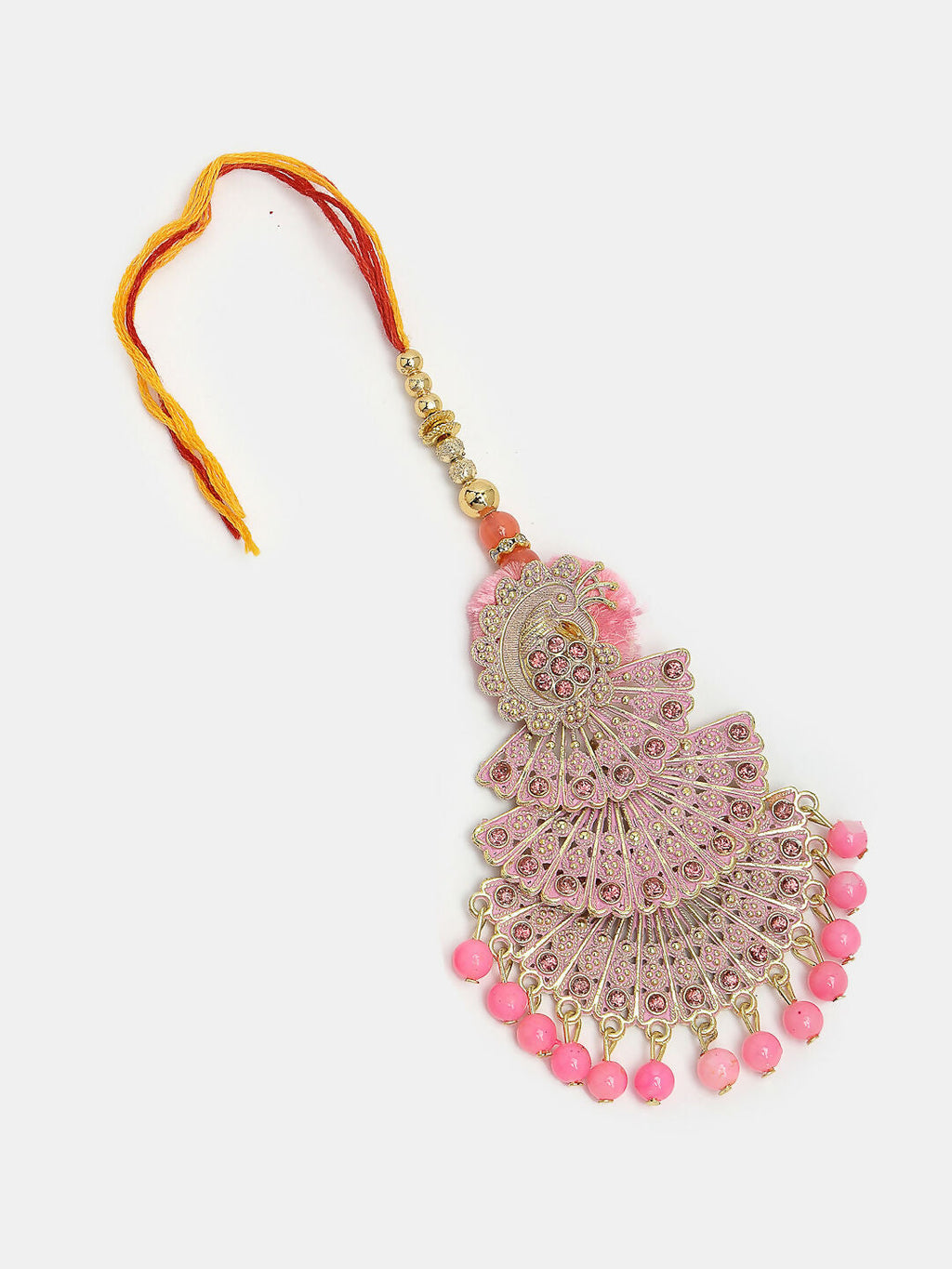 NVR Women & Men Set of 2 Multicolor Peacock Design Stone-Studded & Beaded Bhaiya Bhabhi Rakhi With Roli Chawal | Grocsy