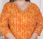 Miravan Women's Plus Size Yellow Bandhani Printed Straight Kurta | Grocsy