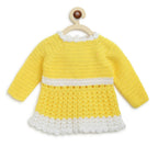 ChutPut Hand knitted Crochet Haldi Wool Dress For Baby Girls - Yellow | Grocsy