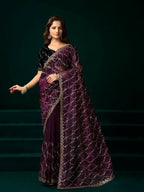 Joban Fashion Wine Net Party Wear Sarees | Grocsy