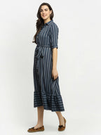 Rudra Bazaar Grey A-Line Striped Kurta | Grocsy