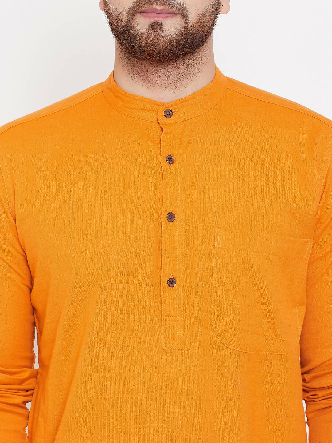 Even Apparels Pure Cotton Men's Kurta With Band Collar in Yellow Color | Grocsy