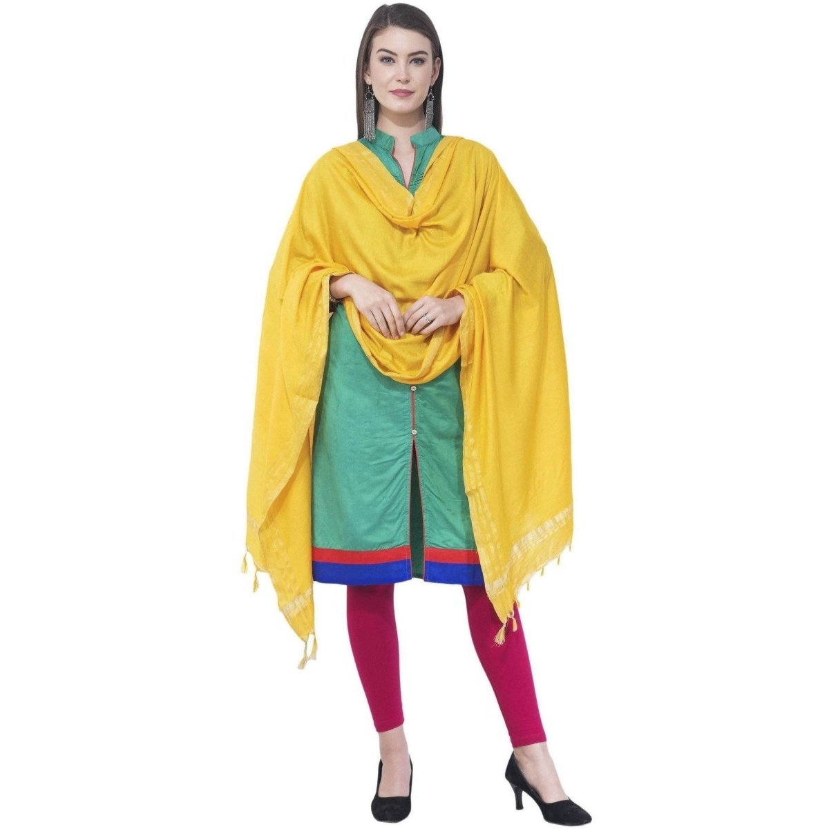 A R Silk Lemon Color Golden Border Cotton Dupattas and Chunnis | Grocsy