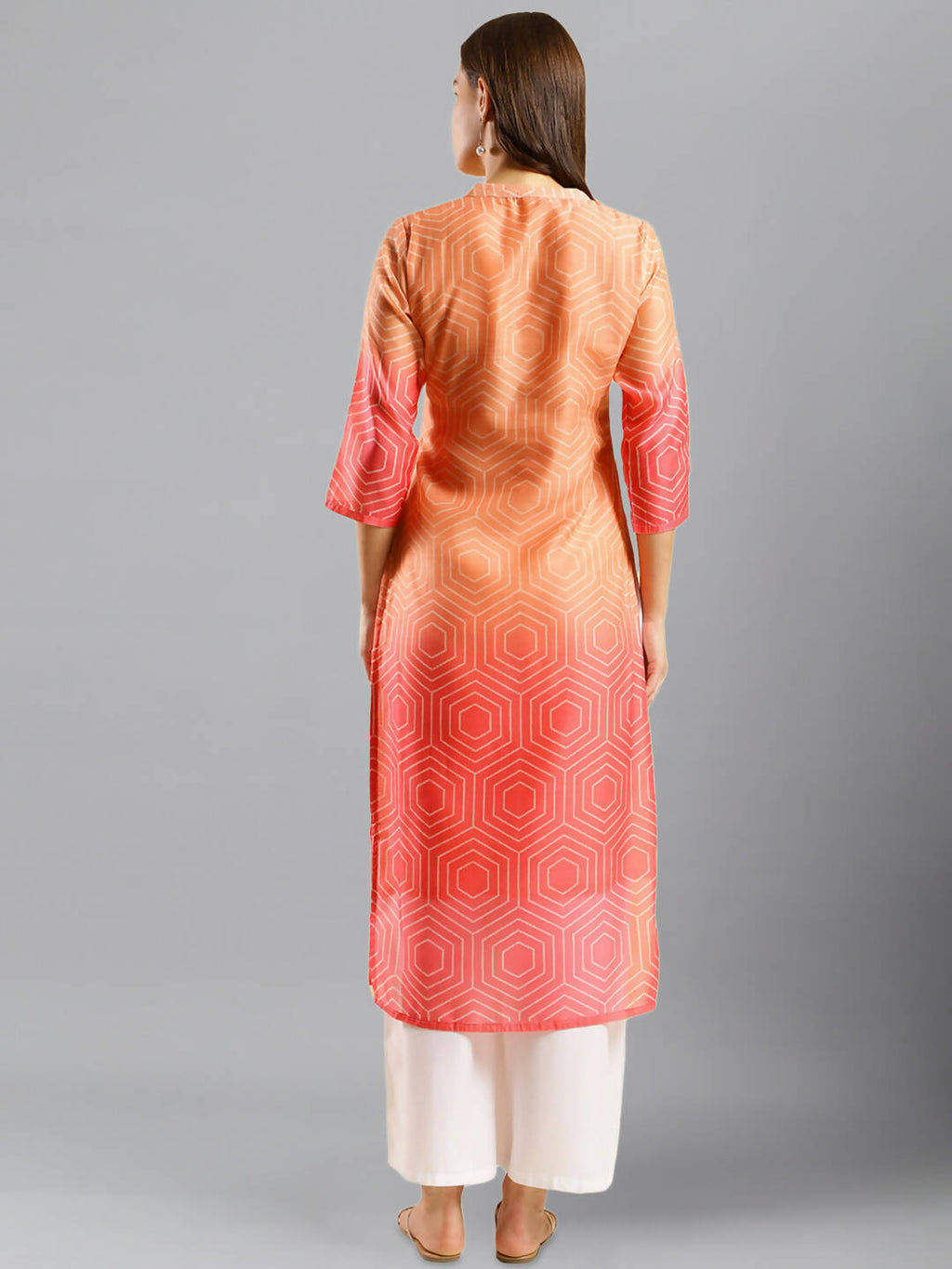 Peach Chinon Digital Printed With Hand Work Kurta - Himanshi | Grocsy