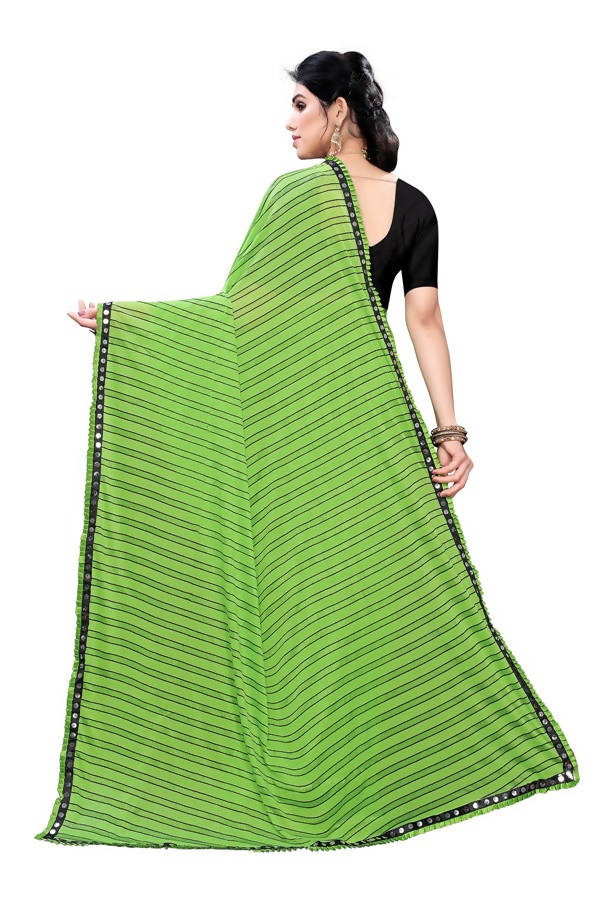 Vamika Green Malai Silk Printed Saree (Zigzag Green) | Grocsy