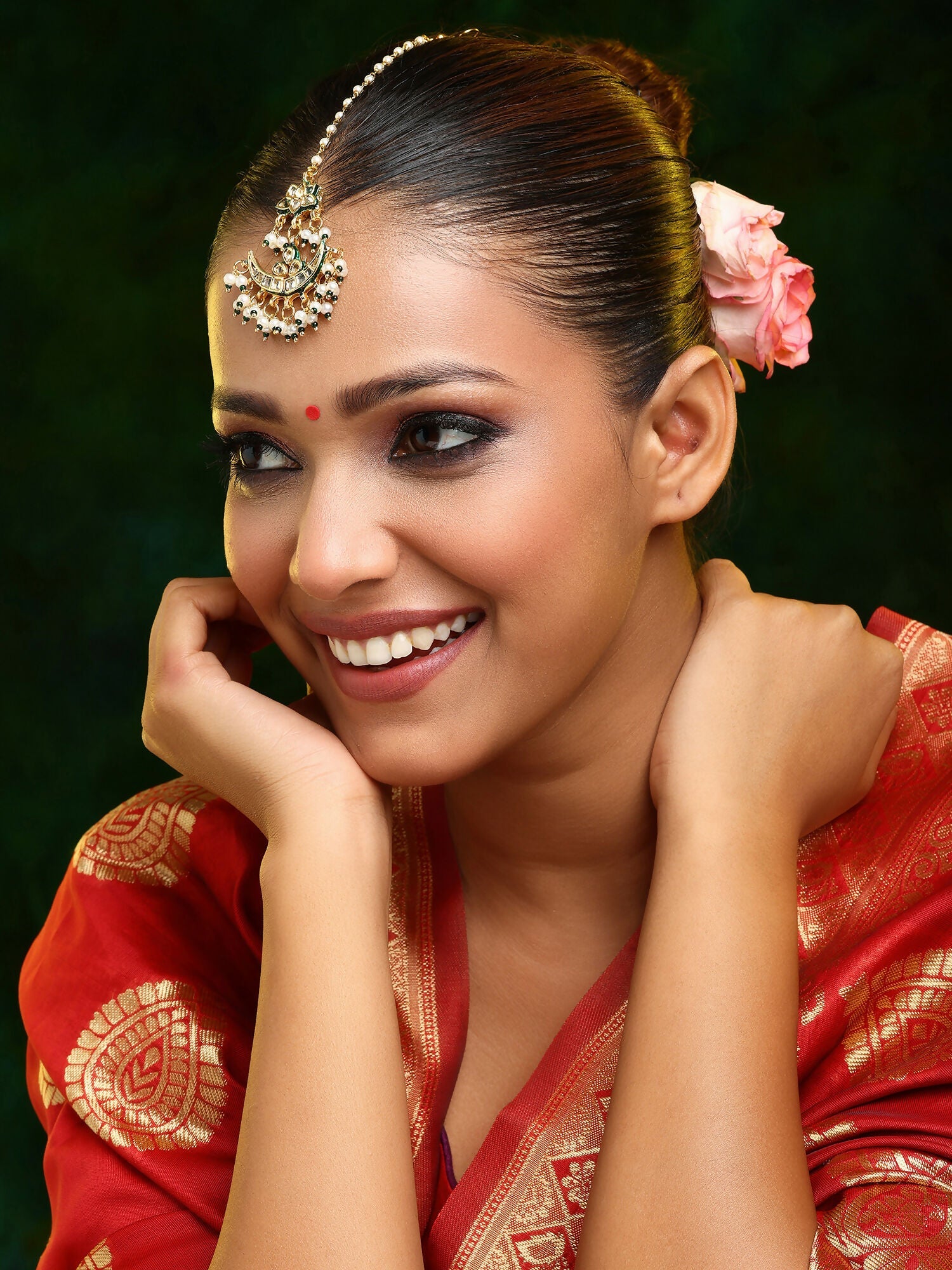 Ruby Raang Gold Polished Gold Kundan Maang Tikka | Grocsy