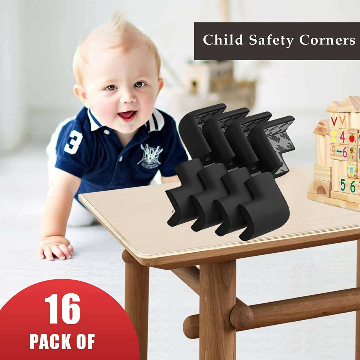 Safe-O-Kid Set of 16 Corner L Shaped Corner Guards for Kids safety- Black-Small | Grocsy