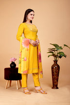 Women's Embroidered Yellow Kurta Set with Dupatta Set - A2M | Grocsy