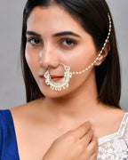 VOJ Gold-Polished With Pearl Indian Nose Pin | Grocsy