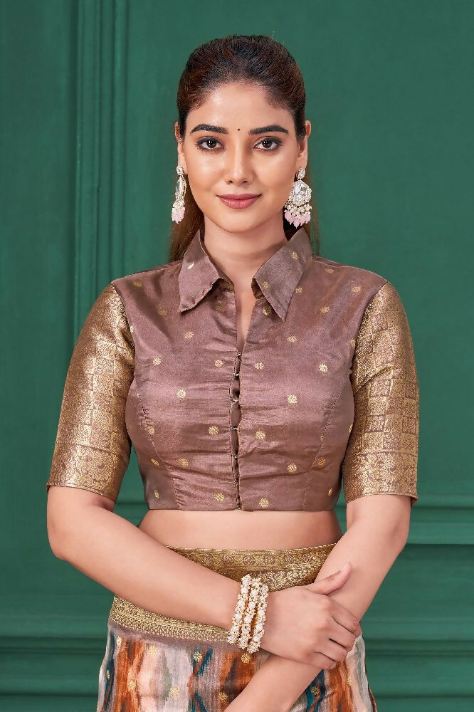 Lilac Purple Tussar Silk Jacquard Abstract Digital Print Saree with Unstitched Blouse - Mohira | Grocsy