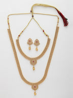 NVR Women's Set of 2 Gold-Polished Pink Stone Studded Jadau Jewellery Set | Grocsy