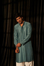 Blue viscose Chikankari Embroidery Work Men's Traditional Kurta Set - Mahotsav | Grocsy