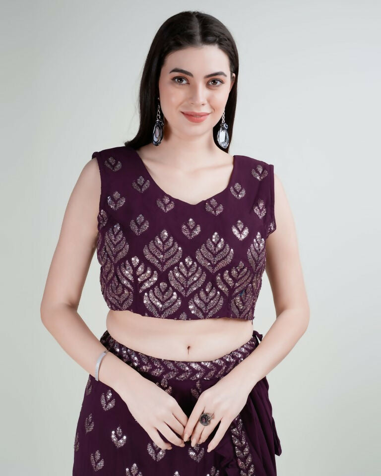 Purple Georgette Sequence Embroidered Lehenga Choli with Dupatta - Tanya | Grocsy
