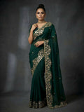 Joban Fashion Green Fandy Satin Silk Party Wear Sarees | Grocsy